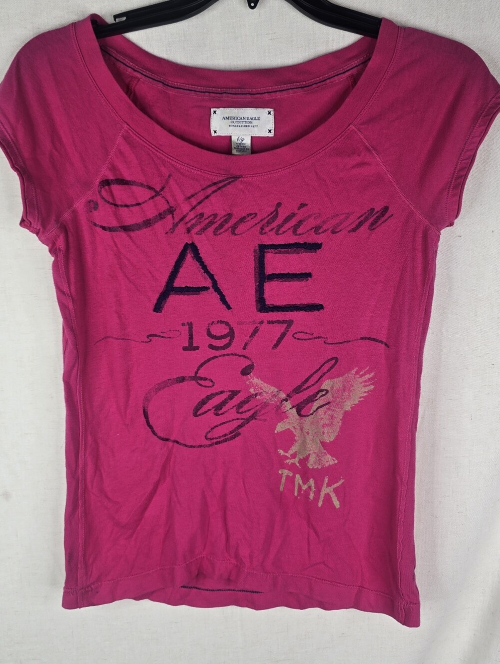American Eagle Large Y2k Boat Neck Top Pink Graphic Tee